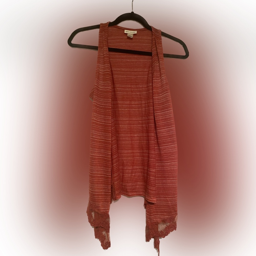 Red and white stripped loose short sleeve cardigan extra small